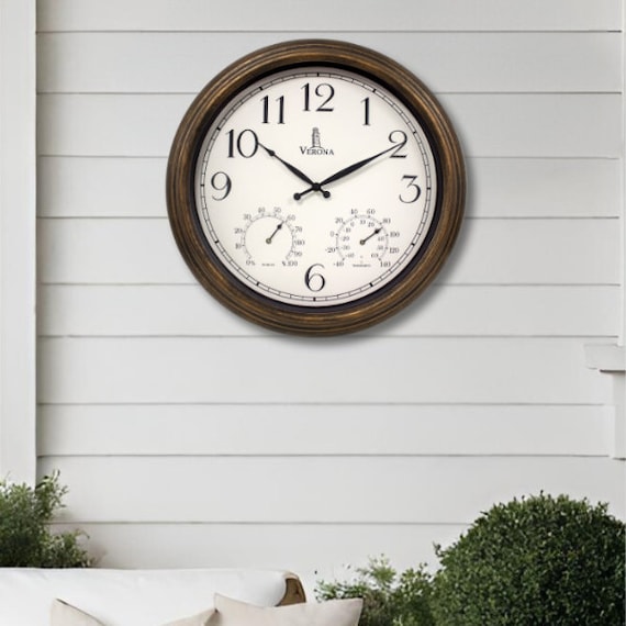 Relojes de Exterior para Patio Grandes Impermeables con termometro Reloj Interior Exterior de 18 Pulgadas con Temperatura y Humedad Resistente a la Intemperie Etsy Espana