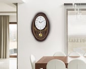 Musical Wall Clock with Pendulum - Oval Pendulum Wall Clock with Melodies Westminster Chimes 22.5x14.75 inch - Chiming Pendulum Clock