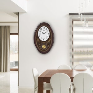 Musical Wall Clock with Pendulum - Oval Pendulum Wall Clock with Melodies & Westminster Chimes 22.5x14.75 inch - Chiming Pendulum Clock