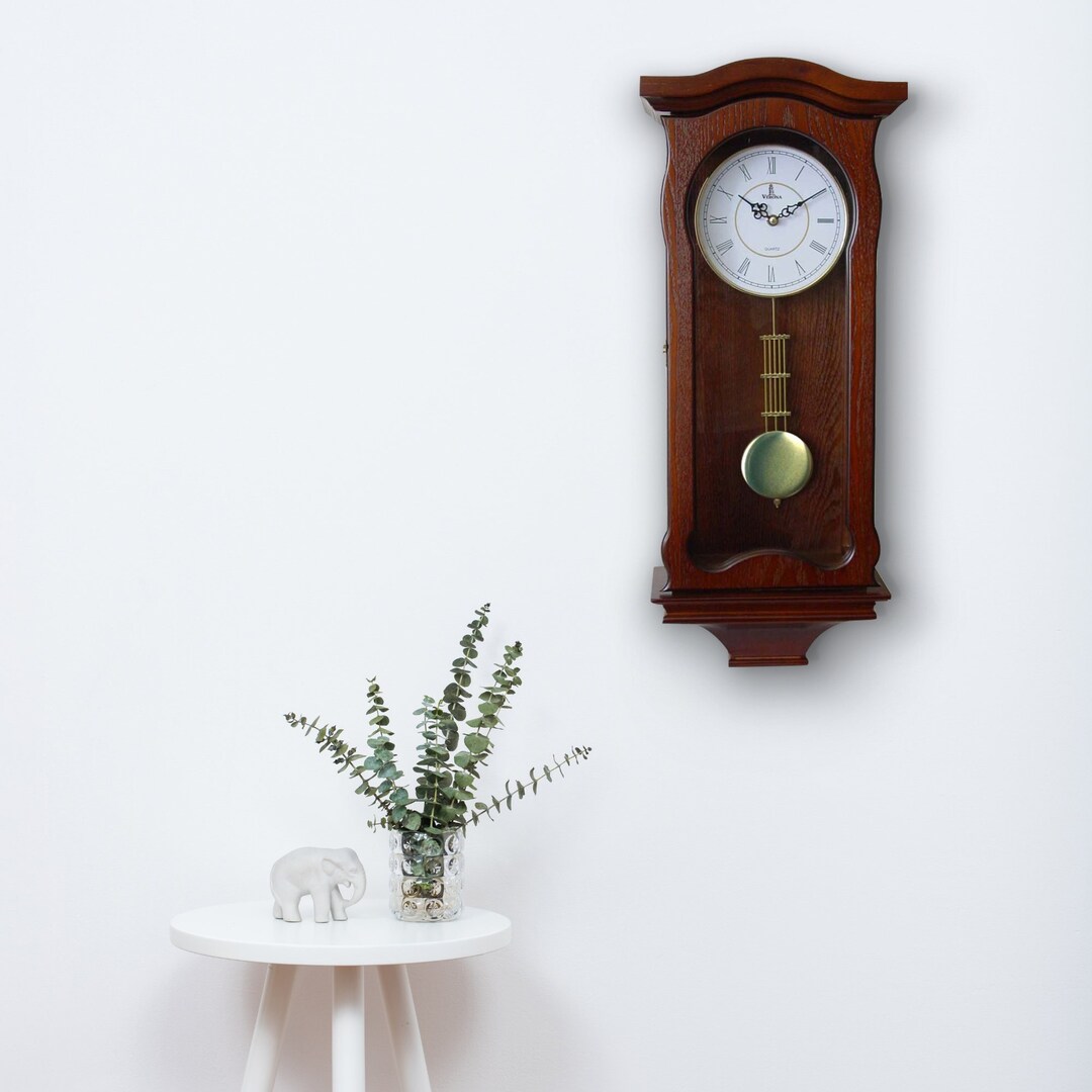 Pendulum Wall Clock Battery Operated Silent Quartz Wood Etsy