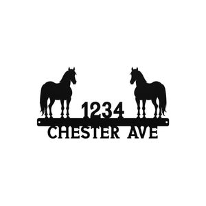 Customizable Metal Address Sign with Two Horse Silhouettes — Personalized Ranch Address Plaque, Farmhouse Outdoor Decor, Horse Lover Gift