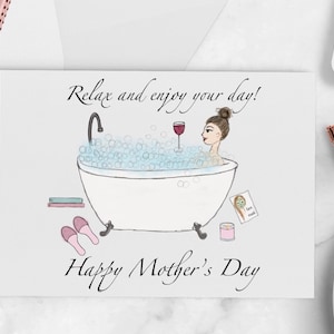 Carte de fête des mères - Détendez-vous et profitez de votre journée, Spa, Bain moussant, Dorlotez maman