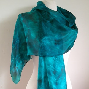 Silk scarf Large Long Hand painted silk scarf Silk shoulder wrap Wedding Birthday gift her &#39;Teal Agate&#39; Dark Teal Blue Emerald Headscarf
