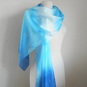 Silk scarf Large Hand painted silk scarf Ombre scarf Long silk scarf &#39;Summer Skies&#39; Blue scarf Pale blue Dark Blue scarf Silk Wrap Gift