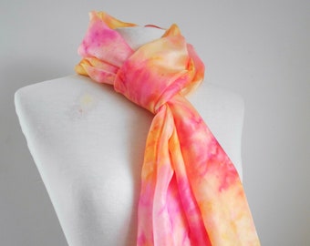 Silk scarf Long Large Hand painted silk Pink Yellow Orange silk wrap 'Summer Roses' Wedding 2023 Headscarf Birthday Gift her Mothers Day