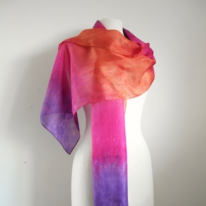 Silk scarf Hand painted large long ombre silk scarf &quot;Tropical&quot; Purple Fuchsia Hot Pink Burnt Orange silk wedding wrap Birthday Gift her