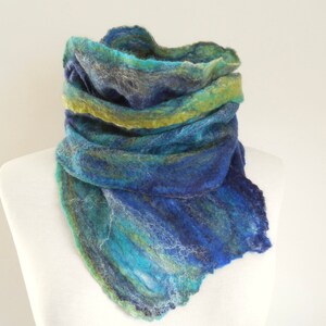 COBWEB Felt scarf Long featherweight scarf Felted Merino wool and silk 'Winter Peacock' Blue Turquoise Purple Green scarf Spring Gift her