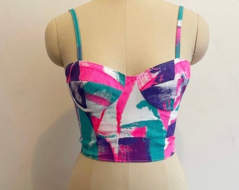 Hand painted hand made brightly colored bodice.
