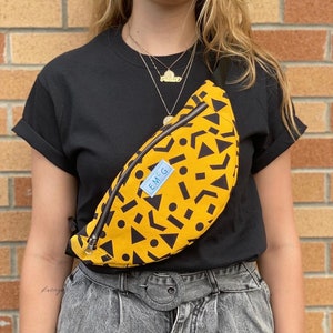 Handprinted, handmade graphic print fanny pack