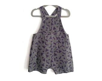 Graphic Printed Kids Dungarees: Handmade Cotton Overalls, Unisex Romper