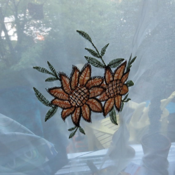 Cute Pair Of Vintage Sheer Kitchen Curtains Gold Flowers Etsy