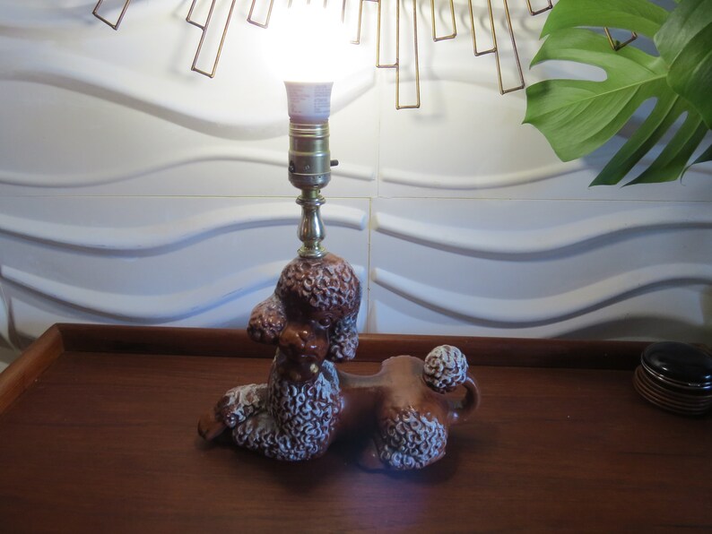 nice vintage condition 12 x 12 Vintage mid century 1960s chalkware poodle lamp