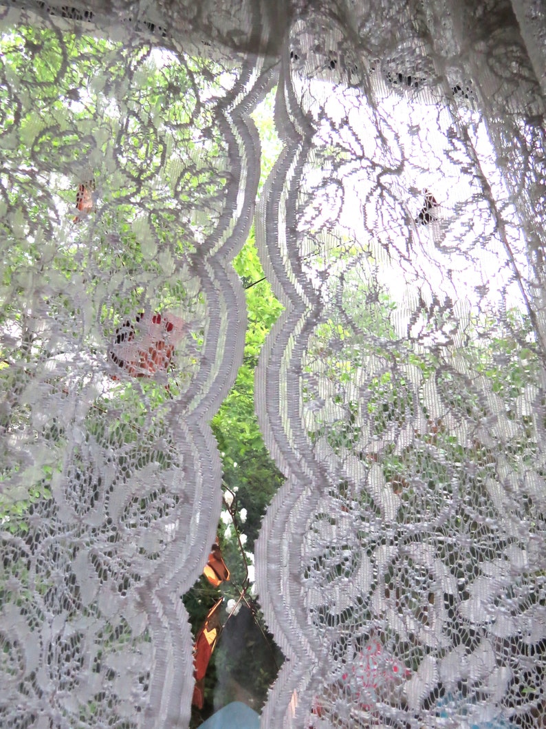 shabby chic Beautiful set of white vintage net lace curtains elegant leaf design and so soft to the touch- each 54 x 80 romantic