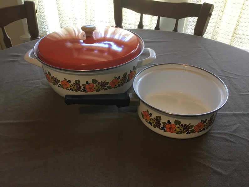 70s Retro Floral Enamel Cookware Austrian pots and pans Etsy
