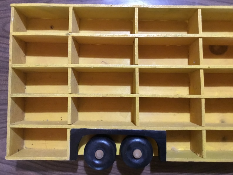 Adorable vintage wooden truck shelving unit,hot wheels display cabinet