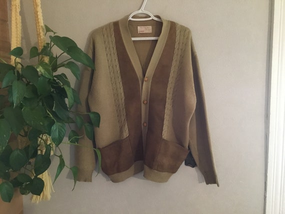 Cool 60s Wool and Lamb Suede Button Front Sweater,