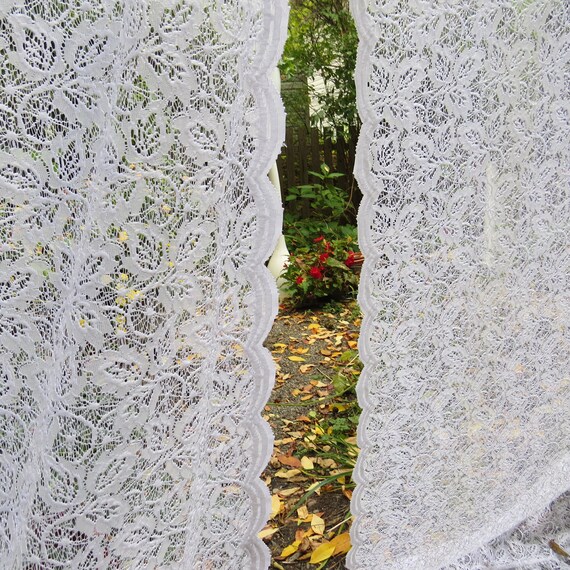 Vintage White Net Lace Semi Sheer Curtains Set Of Two Panels Etsy