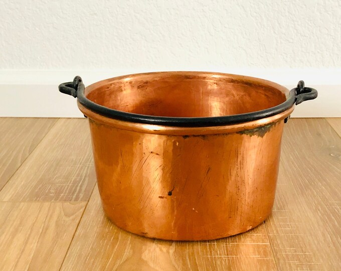 Vintage D. Picking & Co. Copper Flat Bottom Pot With Wrought Iron