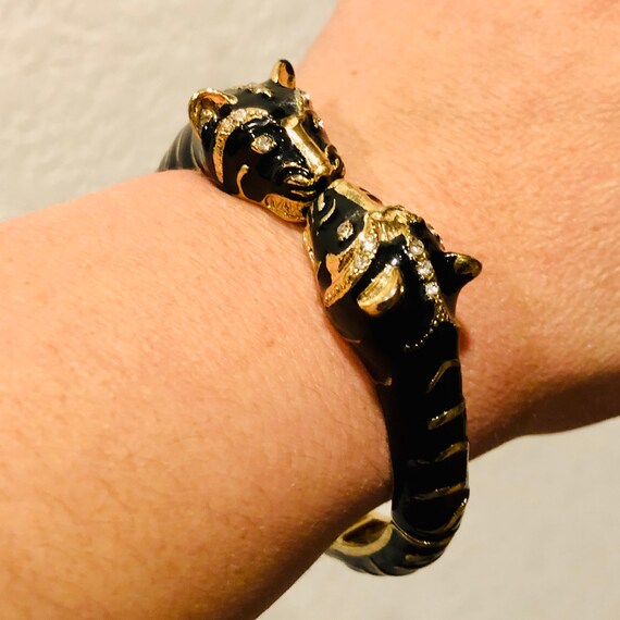 Vintage Double Black Panther Head Bangle / Black E