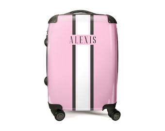 Personalized Pink and White Stripe Name Luggage | Carry-On Luggage | Stripe Suitcase | Custom Luggage | Personalized Luggage I Suitcase