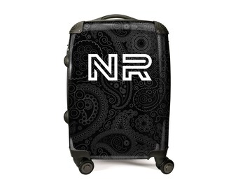 Personalized Black Flower Initial Luggage | Carry-On Luggage | Flower Suitcase | Custom Luggage | Personalized Luggage I Suitcase I Military