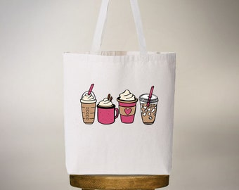 Pink coffee, latte, coffee, coffee lover, coffee svg, tote, latte gift, cappuccino, coffee lover gift, tote, iced coffee, gift, coffee lover