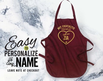 Favorite people, zia, zialife, zia apron, zia gift, apron, custom apron, linen apron, kitchen apron, christmas gift, birthday gift, gift