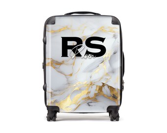 Personalized White and Gold Initial Luggage | Carry-On Luggage | Marble Suitcase | Custom Luggage | Personalized Luggage I Suitcase I Travel