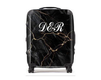 Personalisiertes 2-initiales schwarzes Marmorgepäck | Handgepäck | Marmor Koffer | Individuelles Gepäck | Personalisiertes Gepäck I Koffer | Reisen