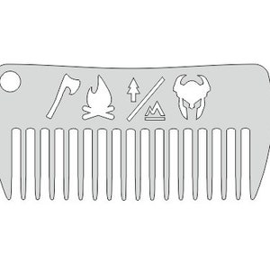 May include: A silver comb with a variety of symbols including an axe, a fire, a tree, a campfire, and a Viking helmet.