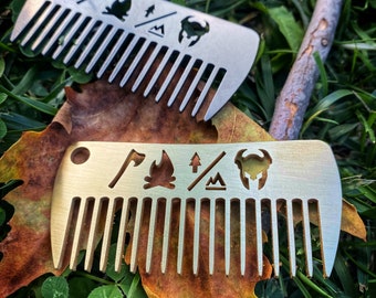 Viking Comb - Life of a Viking Cycle - par Forest Berserk - peigne edc, peigne portefeuille, peigne en laiton, porte-clés, peigne moustache