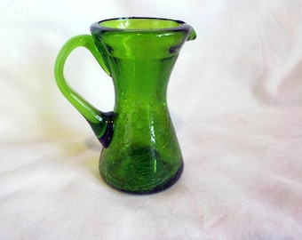Vintage Pilgrim Crackle Glass Green 3 3/4" Creamer Pitcher