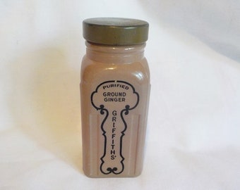 Vintage Griffiths Brown Spice Jar Ginger Depression Glass Vaso de leche con inserto de agitador