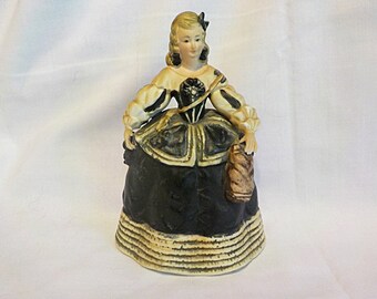 Vintage Lefton Lady Figurine Bisque in a Dark Blue Colonial Dress