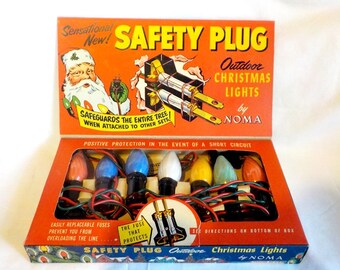 Vintage Noma Christmas Lights in Original Box GREAT GRAPHICS Works Outdoor 7 Light Safety Plug