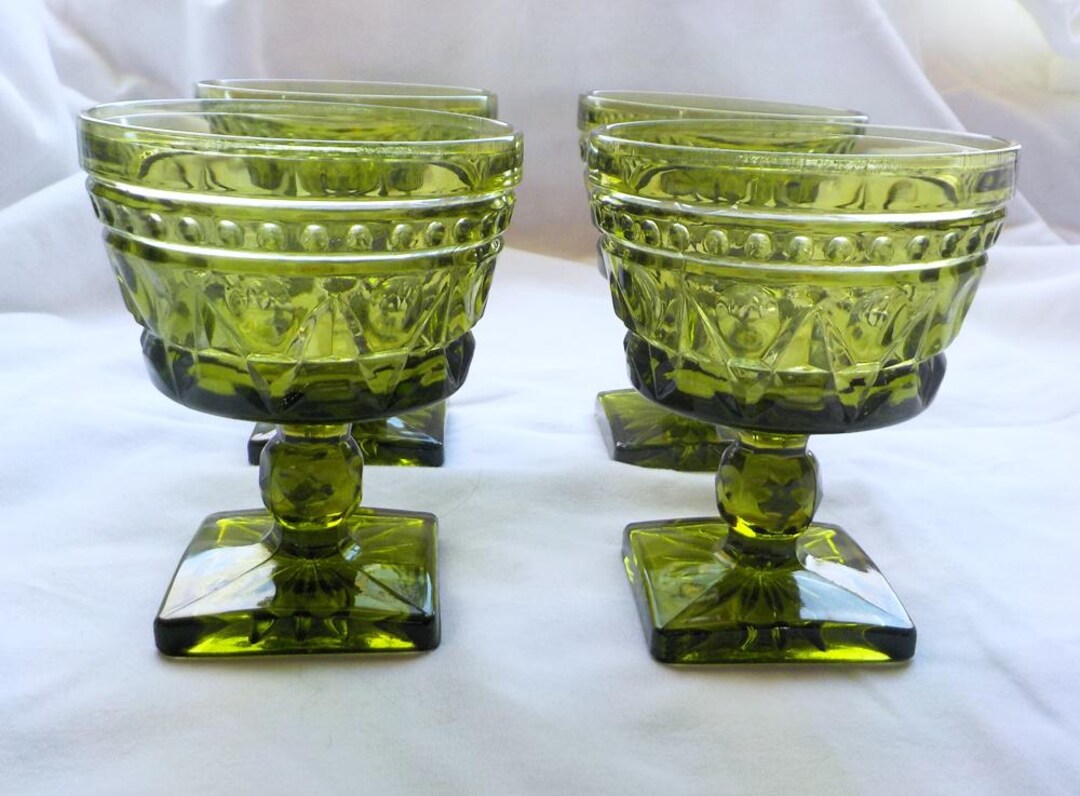 Set of 4 Indiana Glass Colony Glass PARK LANE Avocado Green Sherbet ...
