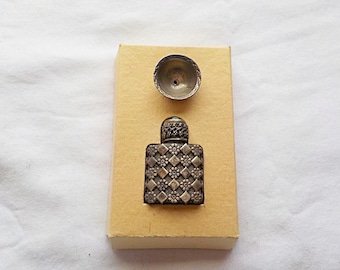 Silver Art Deco Perfume Bottle and Funnel Miniature 1 1/4"  Made in France