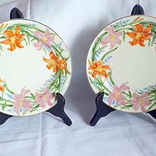 Vintage Lenox China DAY LILY Flower Blossom 8 1/4" Plates Salad Dessert Set of 2