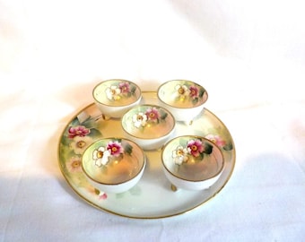 Vintage Set mit 5 Nippon Footed Salz Dips mit Unterteller Wild Rose Muster