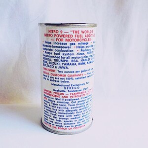 Lata publicitaria de motocicleta Nitro 9 vintage para Harley Davidson Triumph, etc. imagen 2