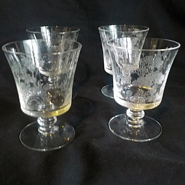 Set of 4 Vintage Fostoria Glass WILLOW Juice Oyster or Fruit Cocktail Footed Glasses Stems