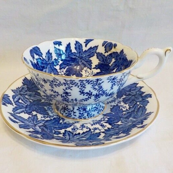 Vintage Coalport China Blue Ivy Leaf Cup and Saucer