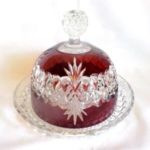 Vintage Eapg Ruby Flashed Royal Crystal Covered Butter Dish Tarentum Glass