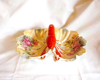   ロブスターディッシュ Vintage Lobster Porcelain Serving Dish with Handle, Gold