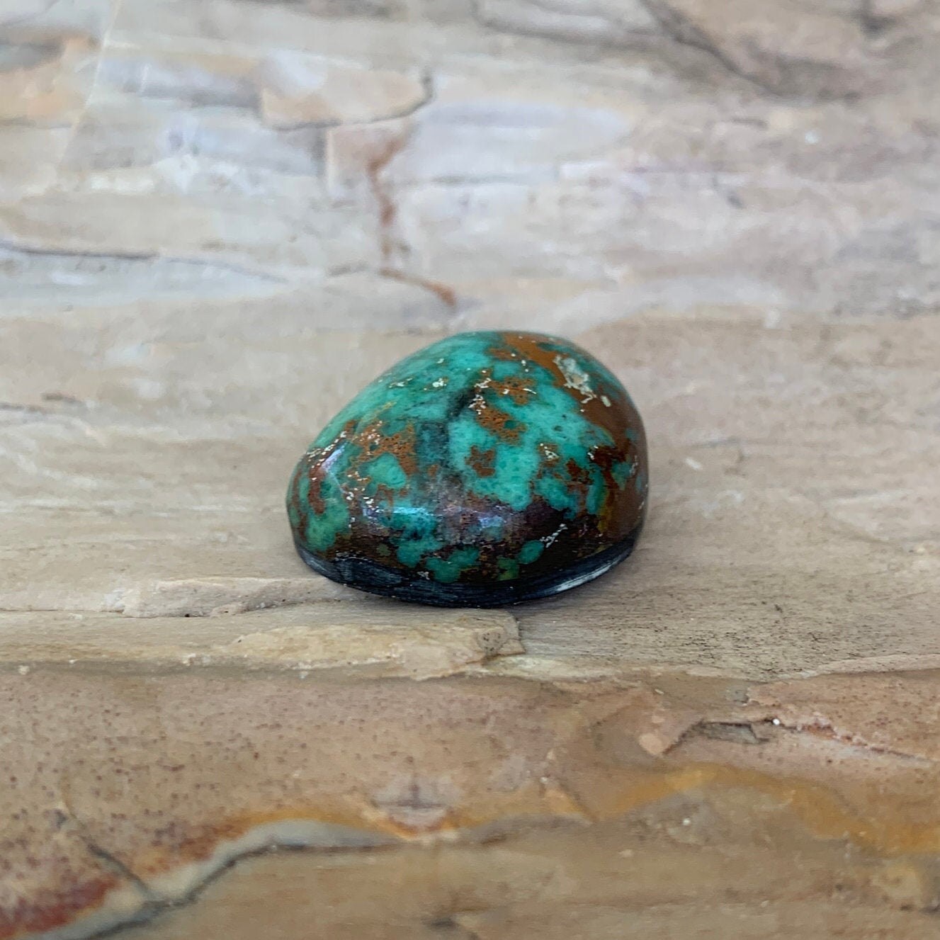 Royston Turquoise Cabochon Teal Green with Brownish Red Matrix 18 carat 21x16x6mm {19f}