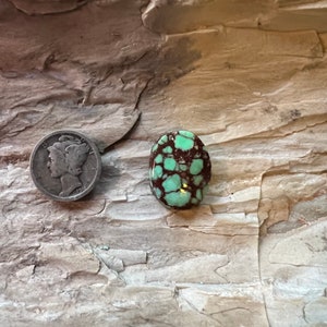 Egyptian Turquoise Cabochon Green with Dark Reddish Brown Matrix 11 carat 21x16x6mm {50j}