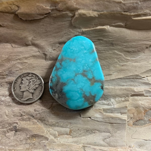 Nacozari Light Blue Turquoise with shiny Pyrite Matrix from same Mountain Range as Bisbee Turquoise 67 carat 39x29x8mm {36d}