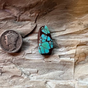Egyptian Turquoise Cabochon Green and Dark Reddish Brown Matrix 8 carat 23x12x4mm {50h}