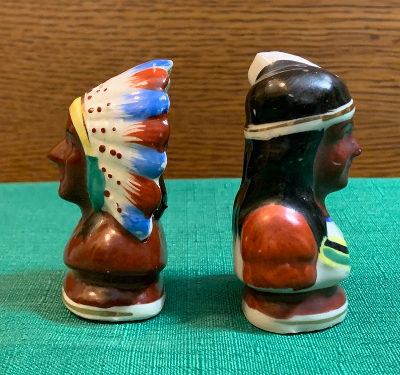 Vintage Native American Chief and Squaw Salt and Pepper Shakers