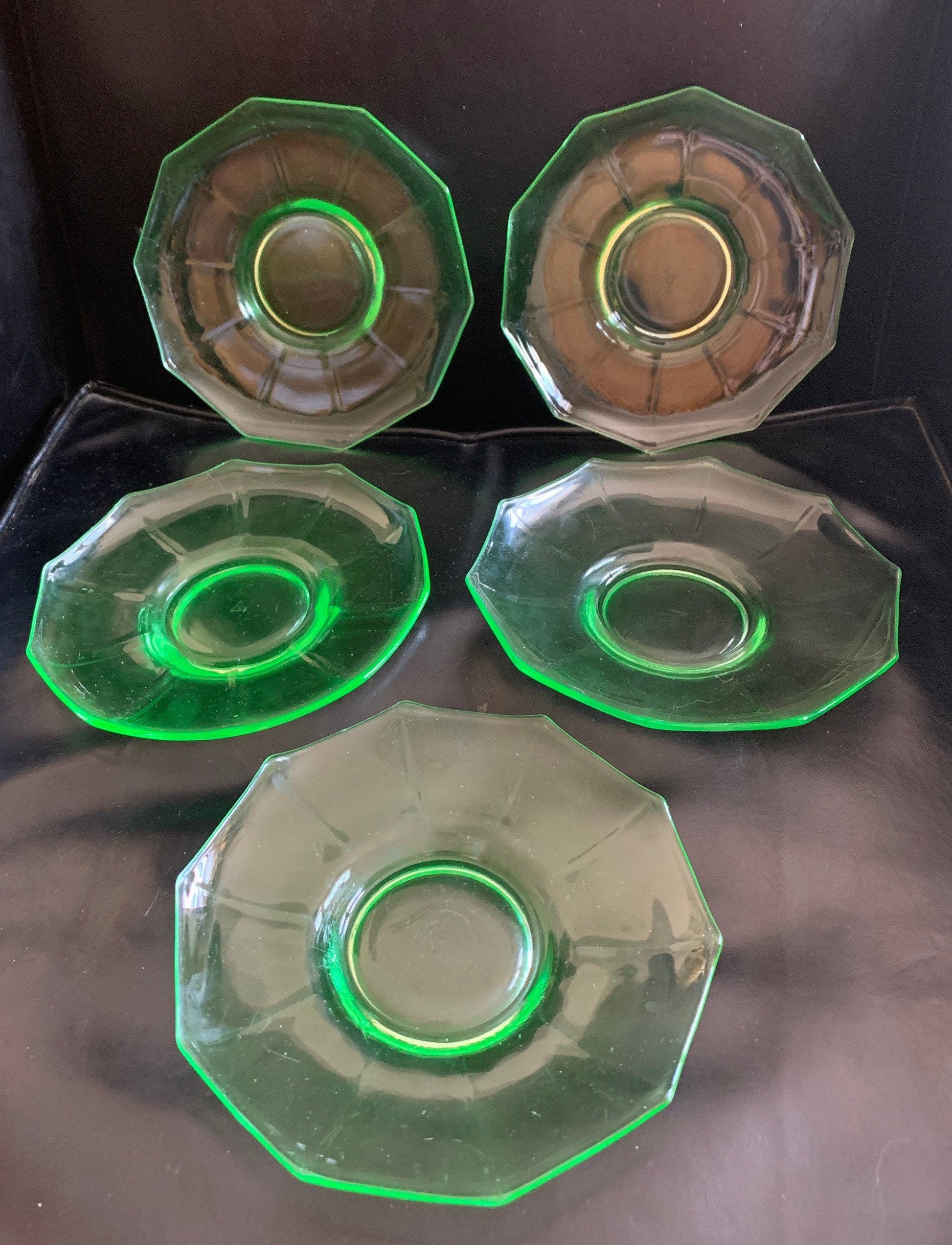 Vintage Cambridge Company Uranium Glass Saucer Set Etsy